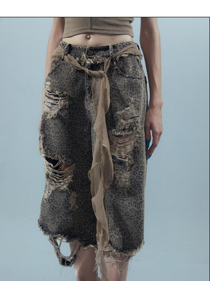 NORTH NODE Leopard Print Washed Distressed Wasteland Style Women&