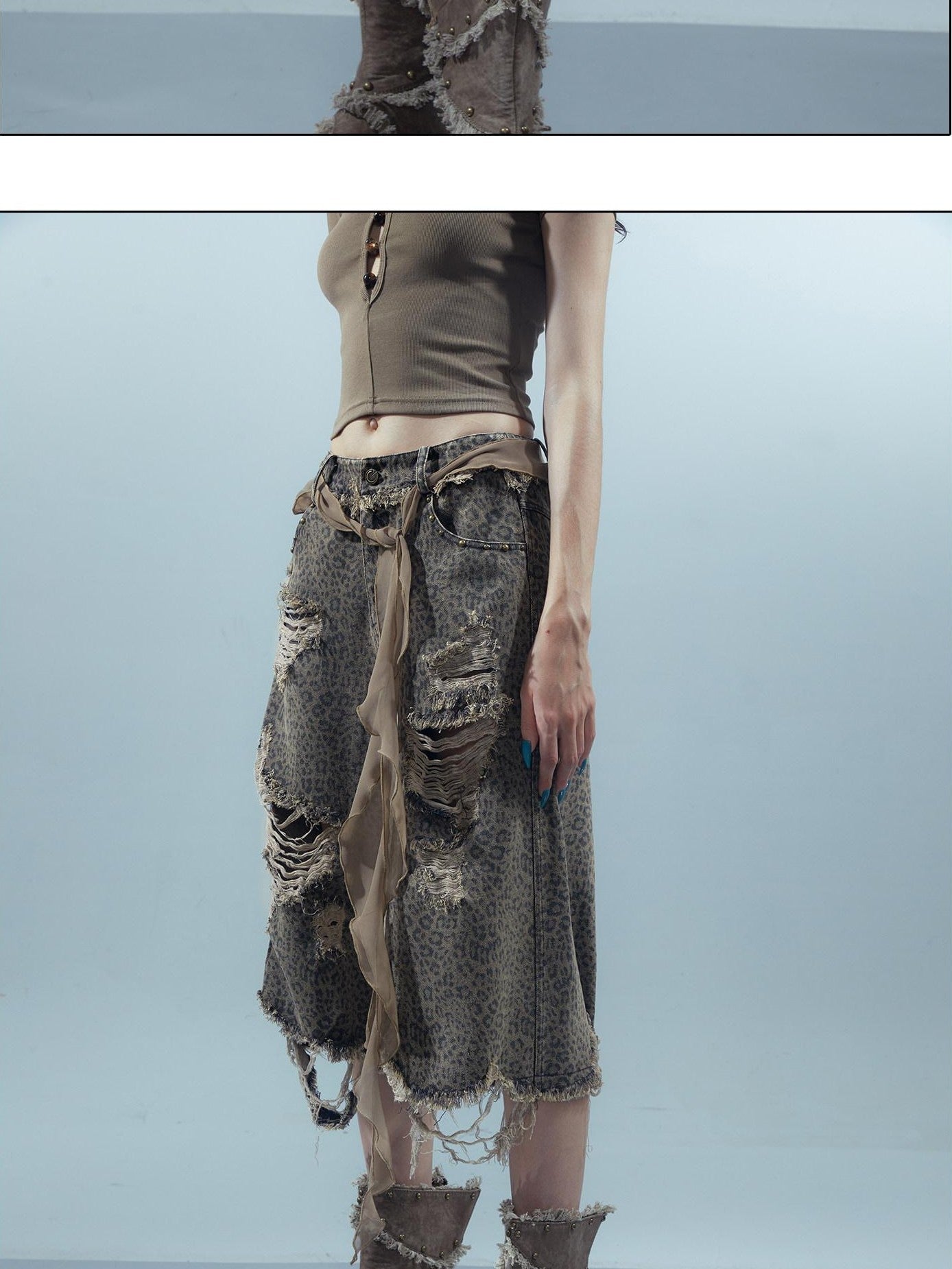 NORTH NODE Leopard Print Washed Distressed Wasteland Style Women&