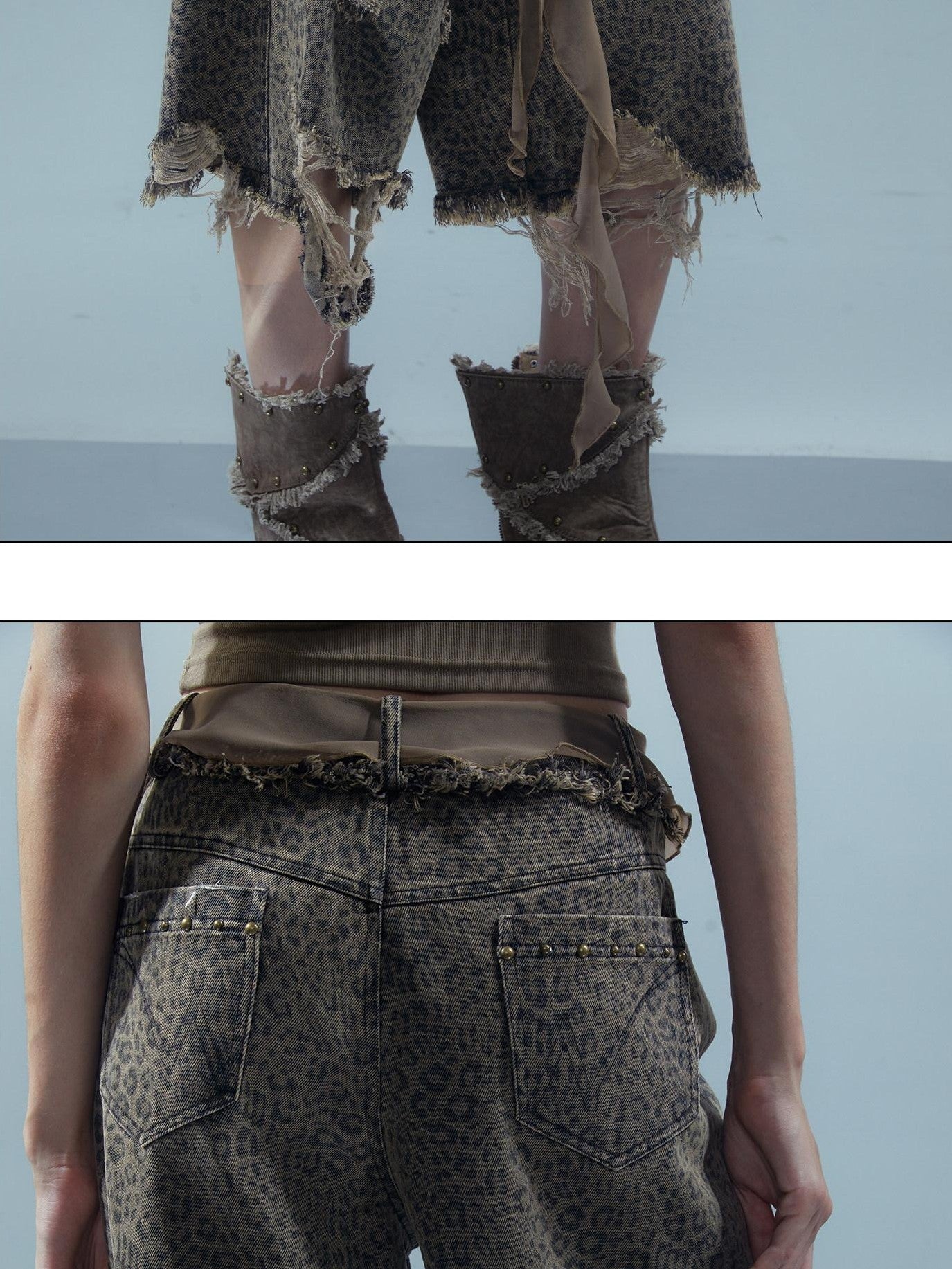 NORTH NODE Leopard Print Washed Distressed Wasteland Style Women&