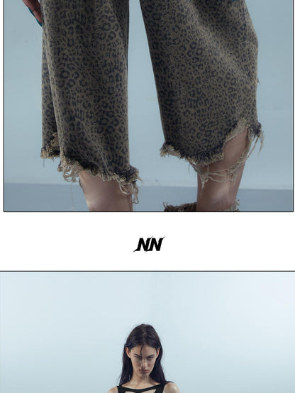 NORTH NODE Leopard Print Washed Distressed Wasteland Style Women&