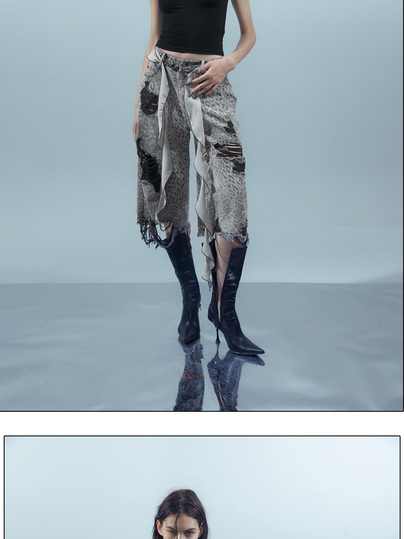NORTH NODE Leopard Print Washed Distressed Wasteland Style Women&