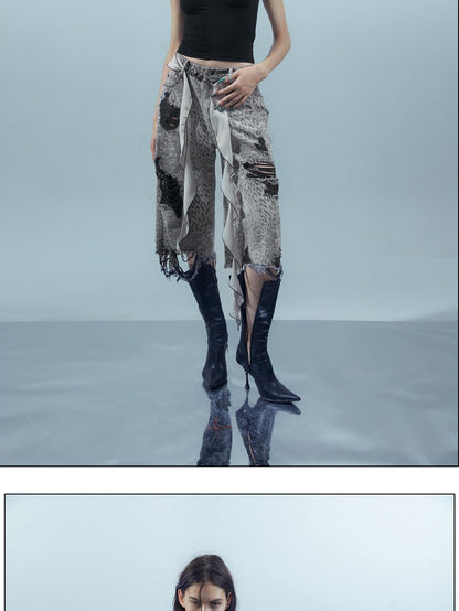 NORTH NODE Leopard Print Washed Distressed Wasteland Style Women&