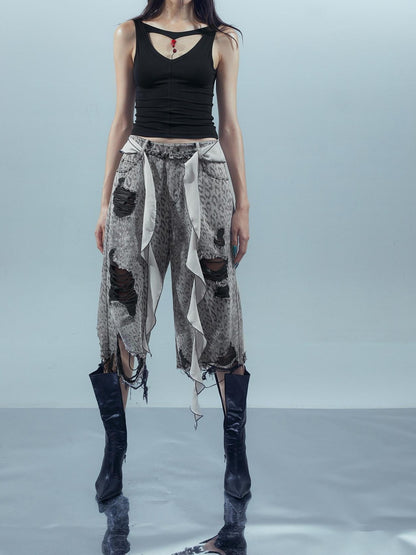 NORTH NODE Leopard Print Washed Distressed Wasteland Style Women&