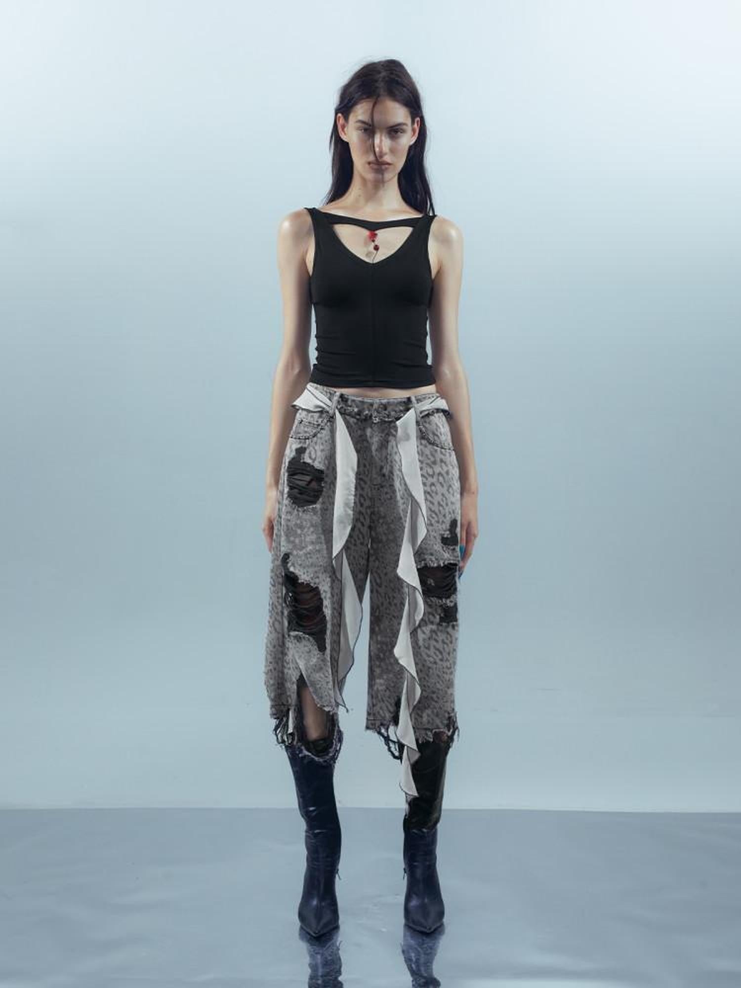 NORTH NODE Leopard Print Washed Distressed Wasteland Style Women&
