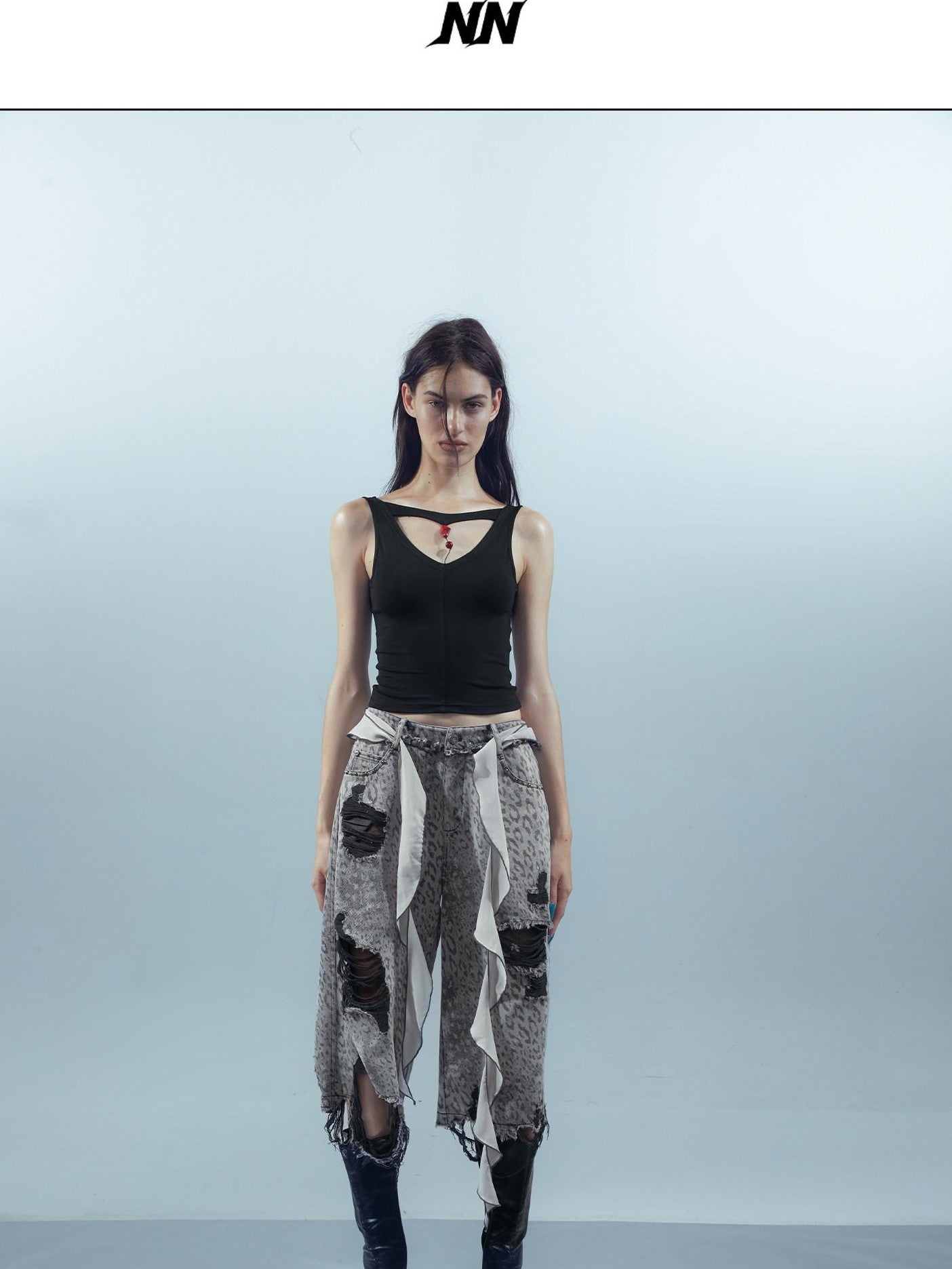 NORTH NODE Leopard Print Washed Distressed Wasteland Style Women&