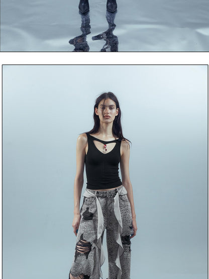 NORTH NODE Leopard Print Washed Distressed Wasteland Style Women&
