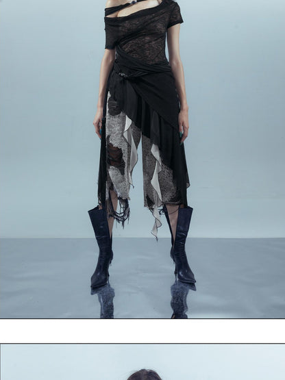 NORTH NODE Leopard Print Washed Distressed Wasteland Style Women&