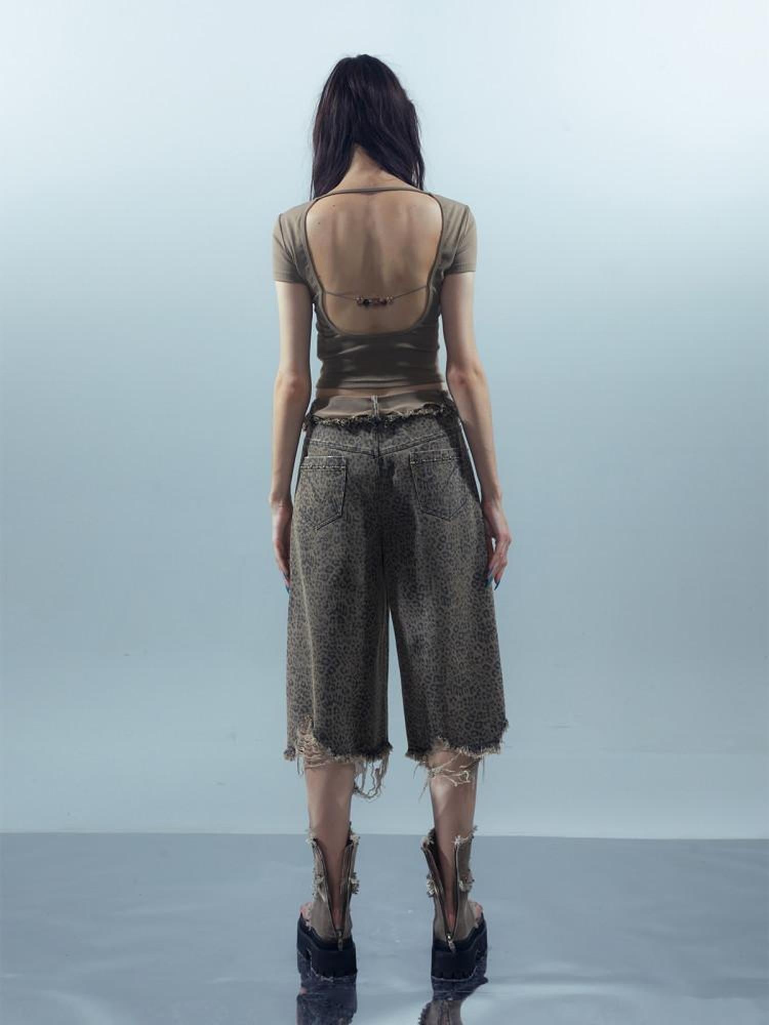 NORTH NODE Leopard Print Washed Distressed Wasteland Style Women&