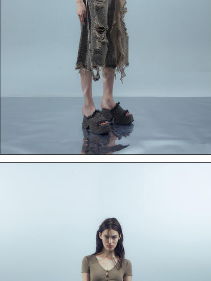 NORTH NODE Leopard Print Washed Distressed Wasteland Style Women&