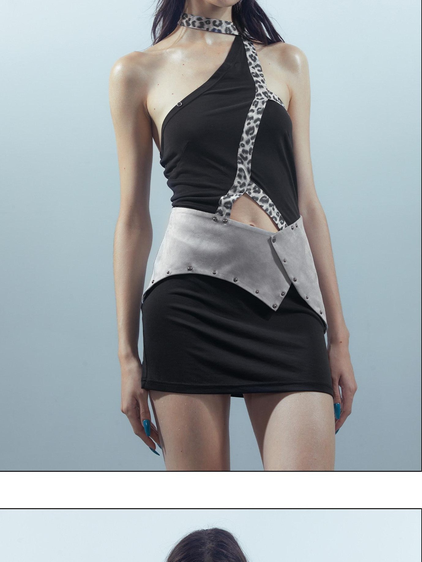 NORTH NODE Leopard Trim Spliced One Shoulder Women&
