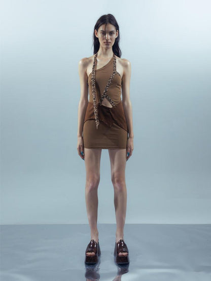 NORTH NODE Leopard Trim Spliced One Shoulder Women&