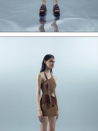 NORTH NODE Leopard Trim Spliced One Shoulder Women&