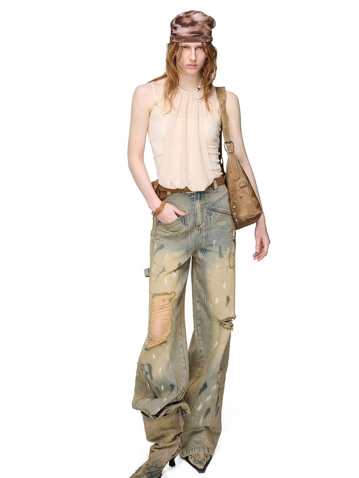 NORTH NODE Light Blue Washed Brushed Ripped Natural Waist Women&