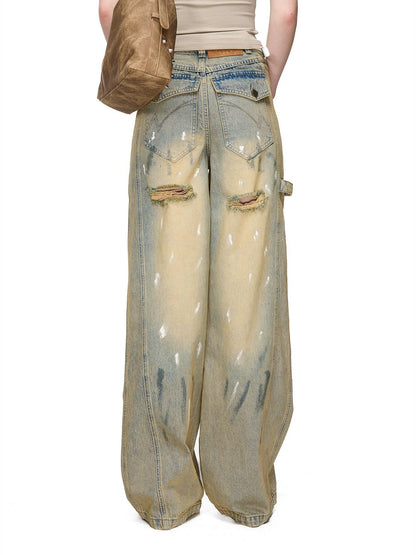 NORTH NODE Light Blue Washed Brushed Ripped Natural Waist Women&