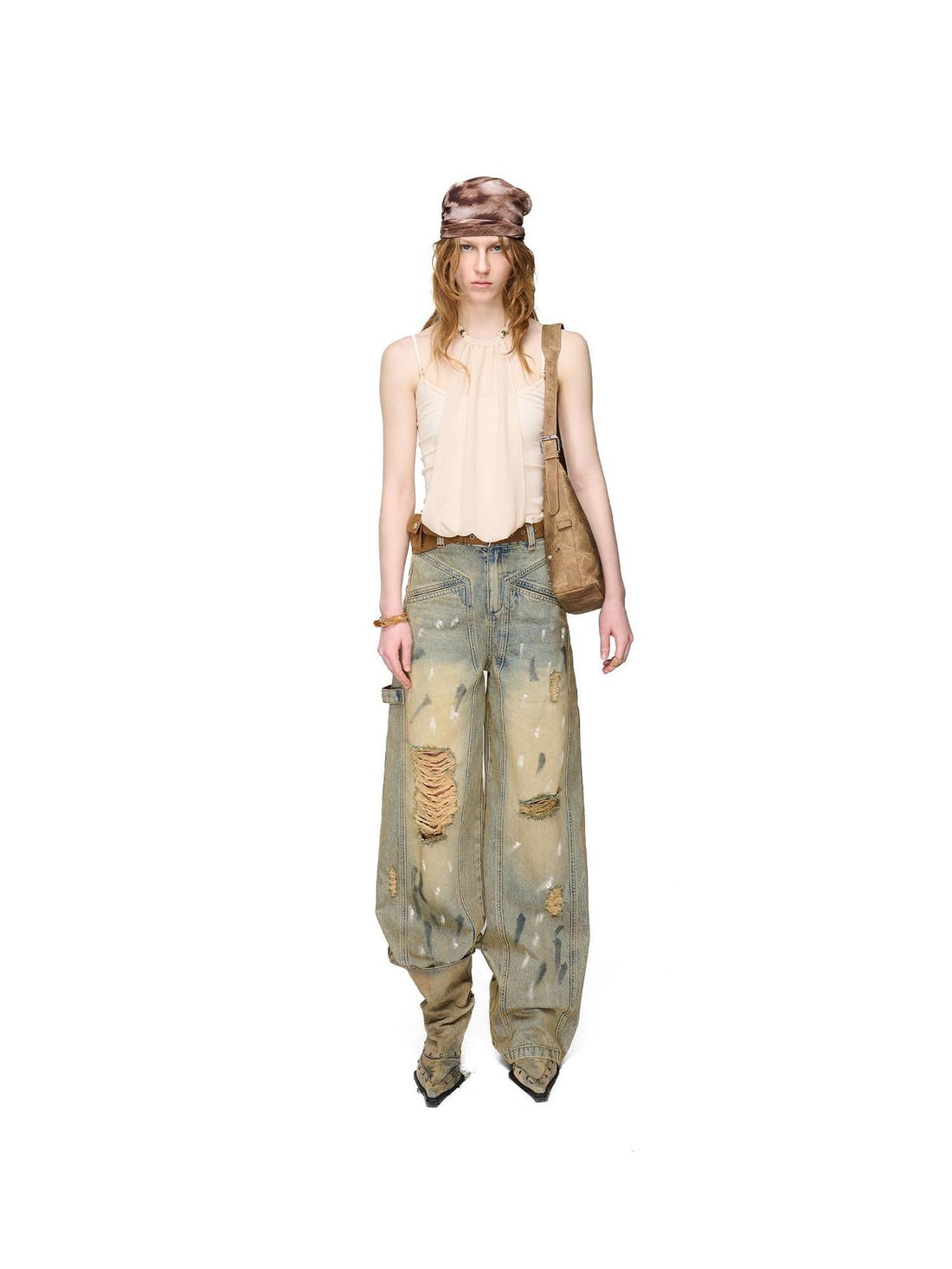 NORTH NODE Light Blue Washed Brushed Ripped Natural Waist Women&