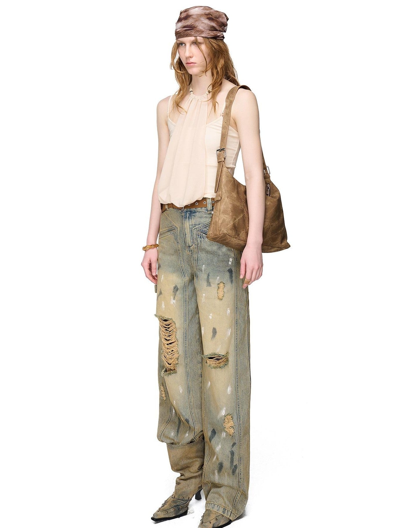 NORTH NODE Light Blue Washed Brushed Ripped Natural Waist Women&