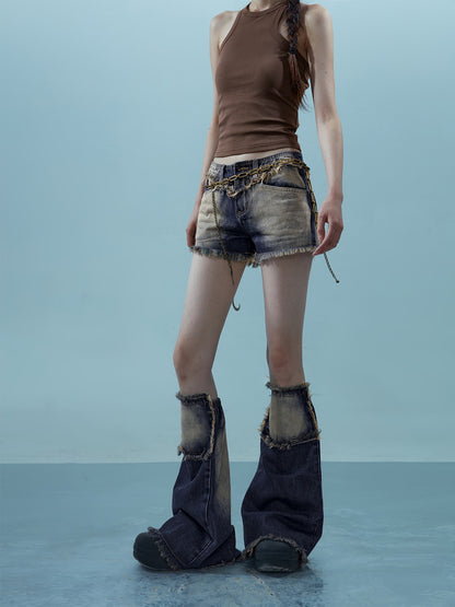 NORTH NODE Light Wash Distressed Aged Raw Frayed Hem Women&