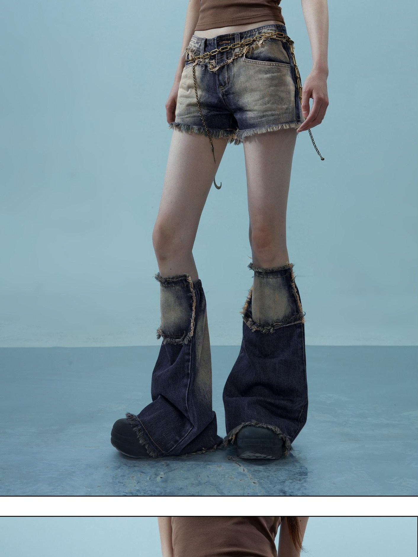 NORTH NODE Light Wash Distressed Aged Raw Frayed Hem Women&