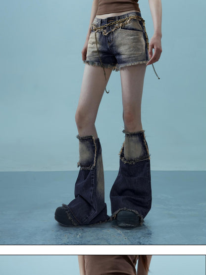 NORTH NODE Light Wash Distressed Aged Raw Frayed Hem Women&