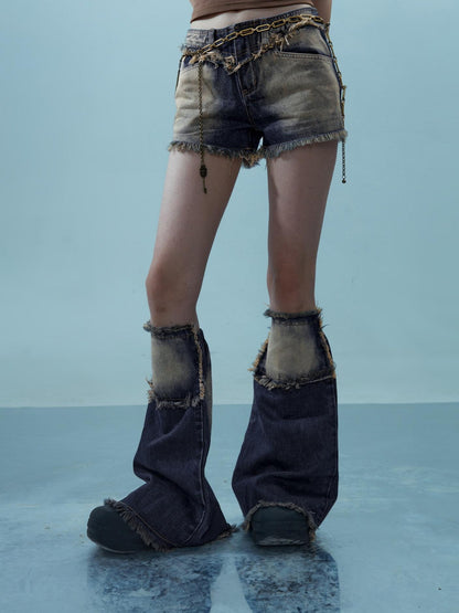 NORTH NODE Light Wash Distressed Aged Raw Frayed Hem Women&