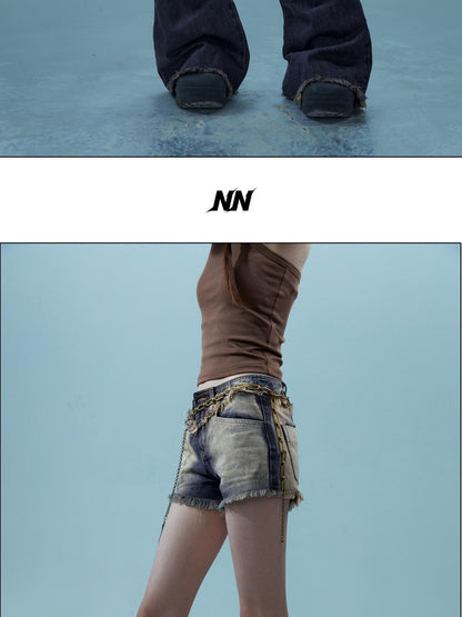 NORTH NODE Light Wash Distressed Aged Raw Frayed Hem Women&