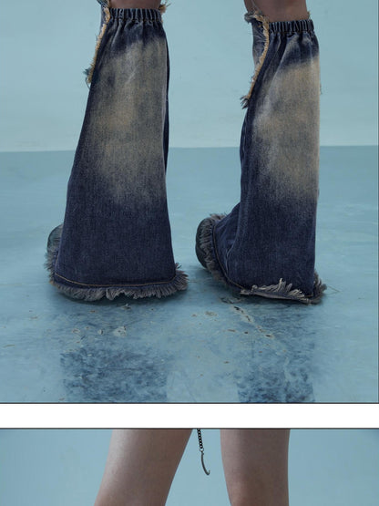 NORTH NODE Light Wash Distressed Aged Raw Frayed Hem Women&