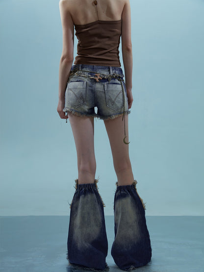 NORTH NODE Light Wash Distressed Aged Raw Frayed Hem Women&
