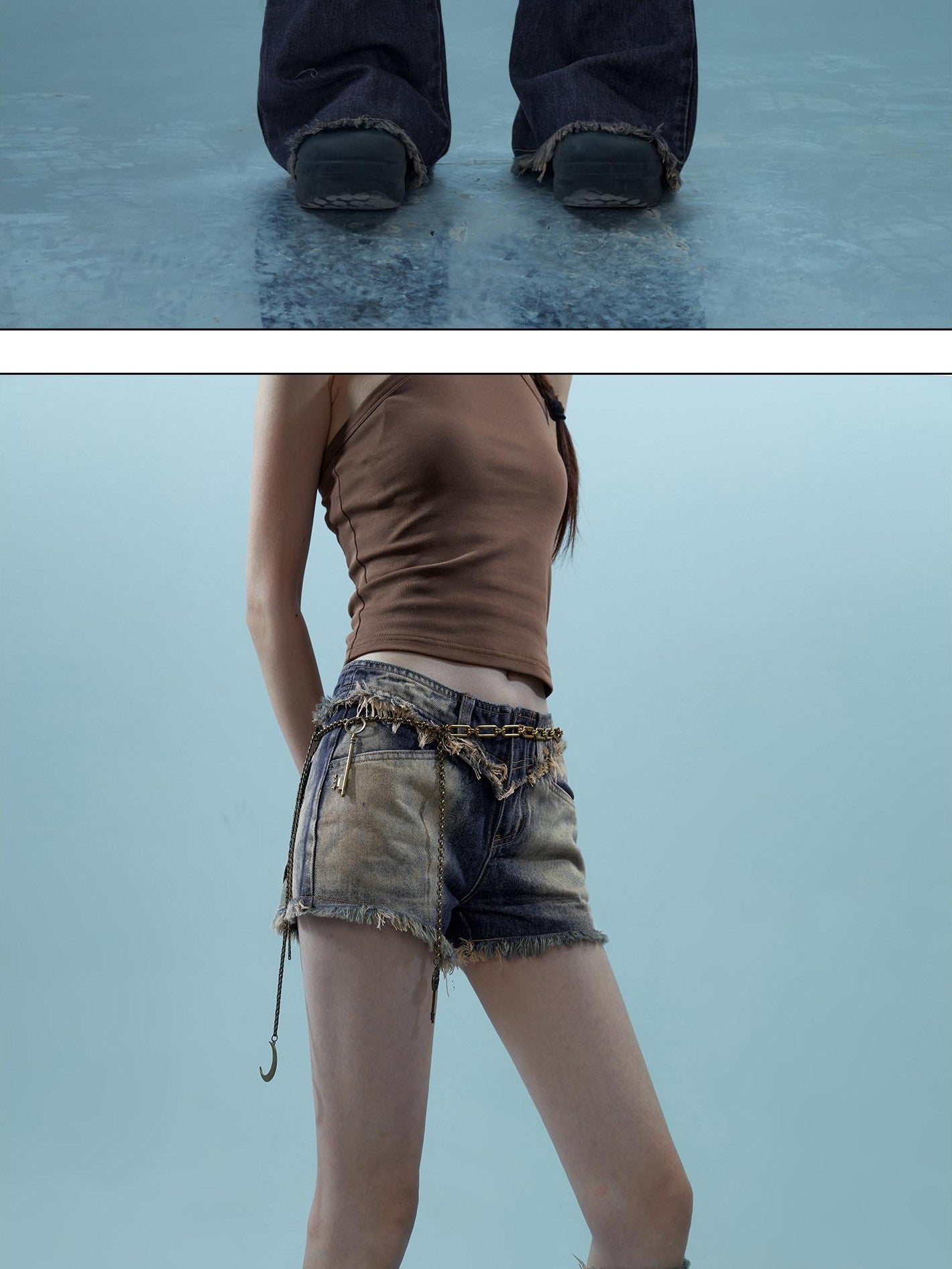 NORTH NODE Light Wash Distressed Aged Raw Frayed Hem Women&