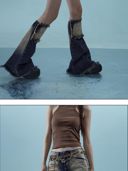 NORTH NODE Light Wash Distressed Aged Raw Frayed Hem Women&