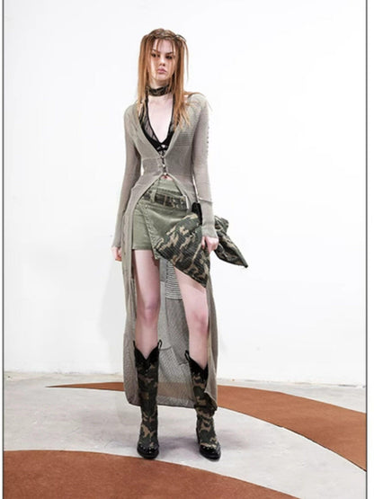 NORTH NODE Longline Open Front Knit Sweater Long Length Women&