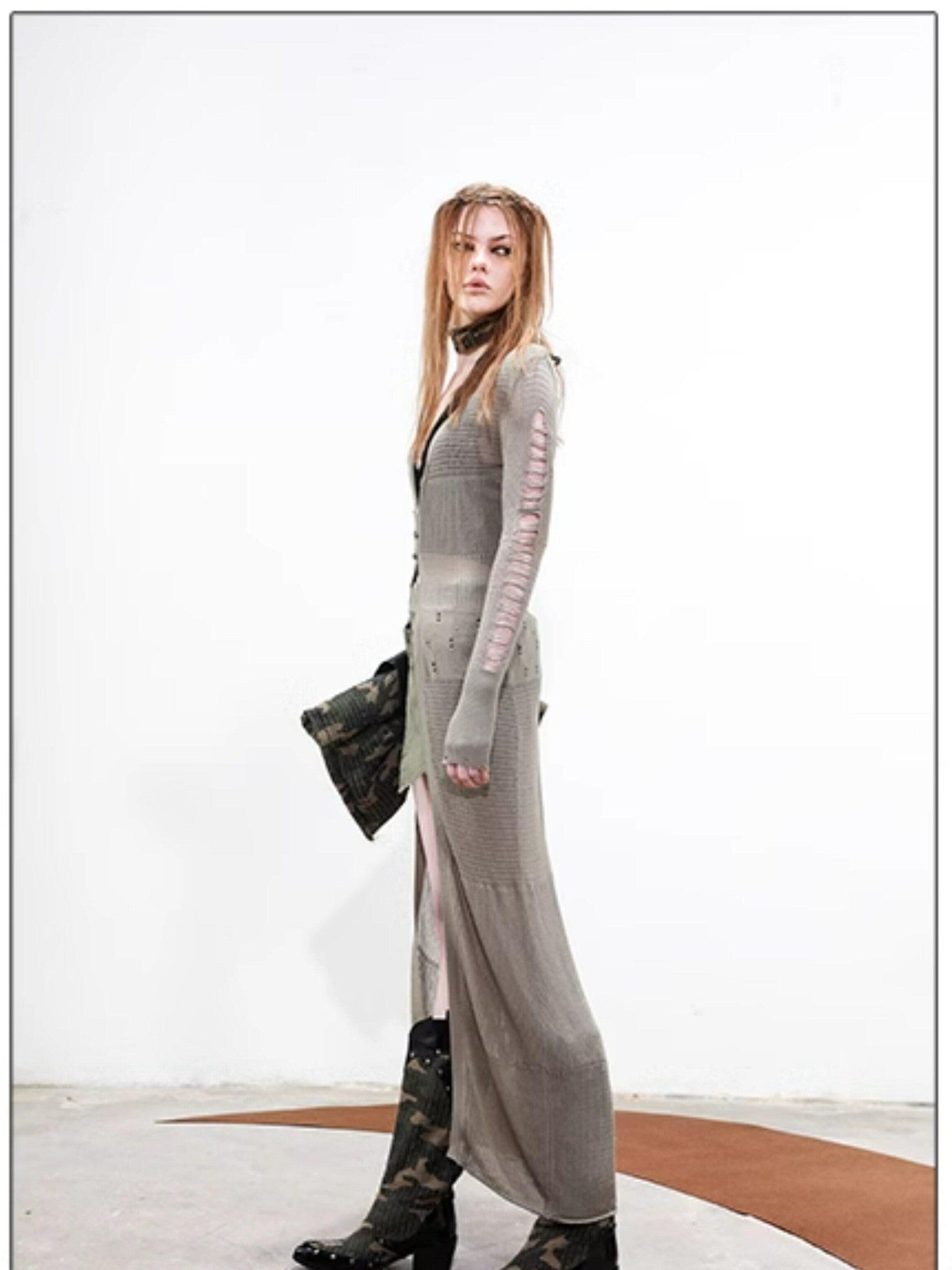 NORTH NODE Longline Open Front Knit Sweater Long Length Women&