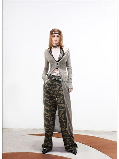 NORTH NODE Longline Open Front Knit Sweater Long Length Women&