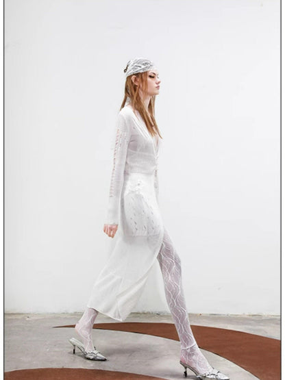 NORTH NODE Longline Open Front Knit Sweater Long Length Women&