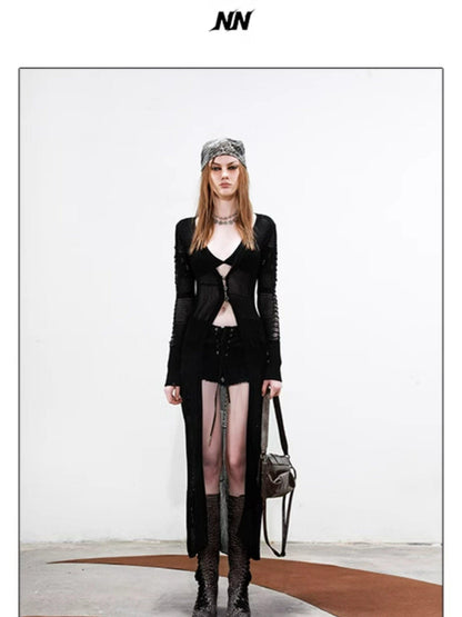 NORTH NODE Longline Open Front Knit Sweater Long Length Women&