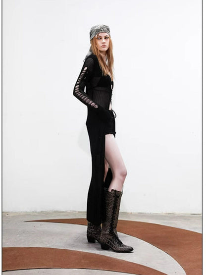 NORTH NODE Longline Open Front Knit Sweater Long Length Women&