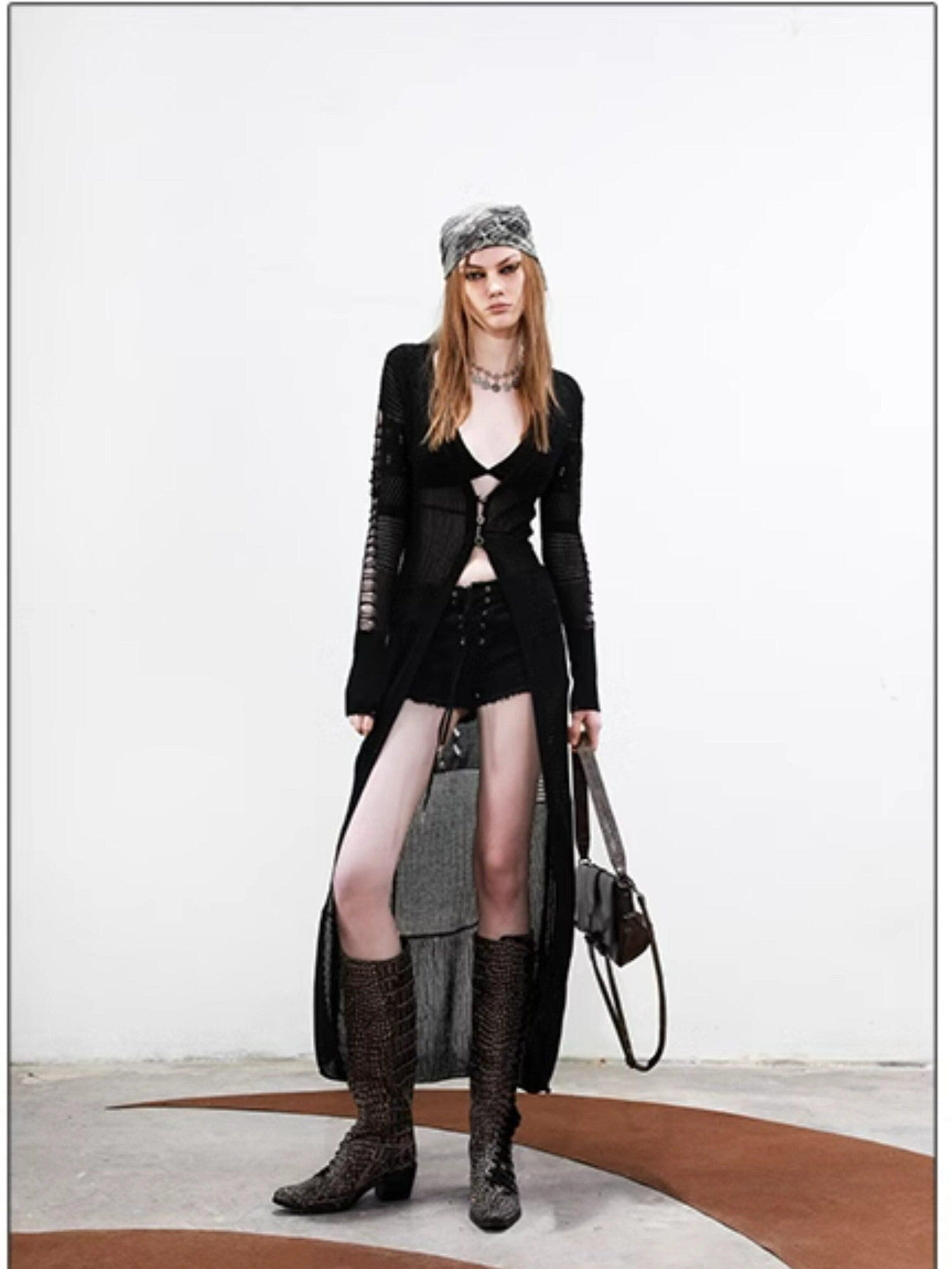 NORTH NODE Longline Open Front Knit Sweater Long Length Women&