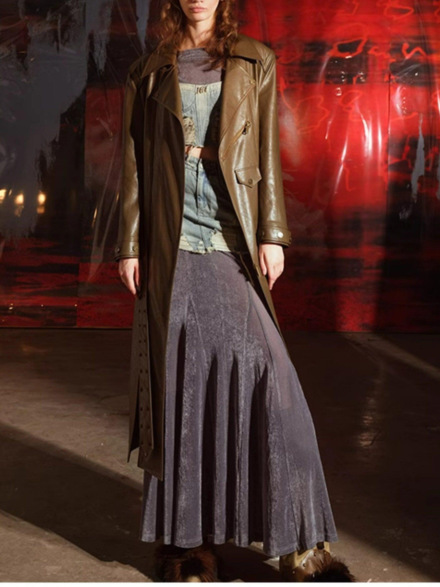 NORTH NODE Longline Wide Belt Pocket Lapel Zipper Women&
