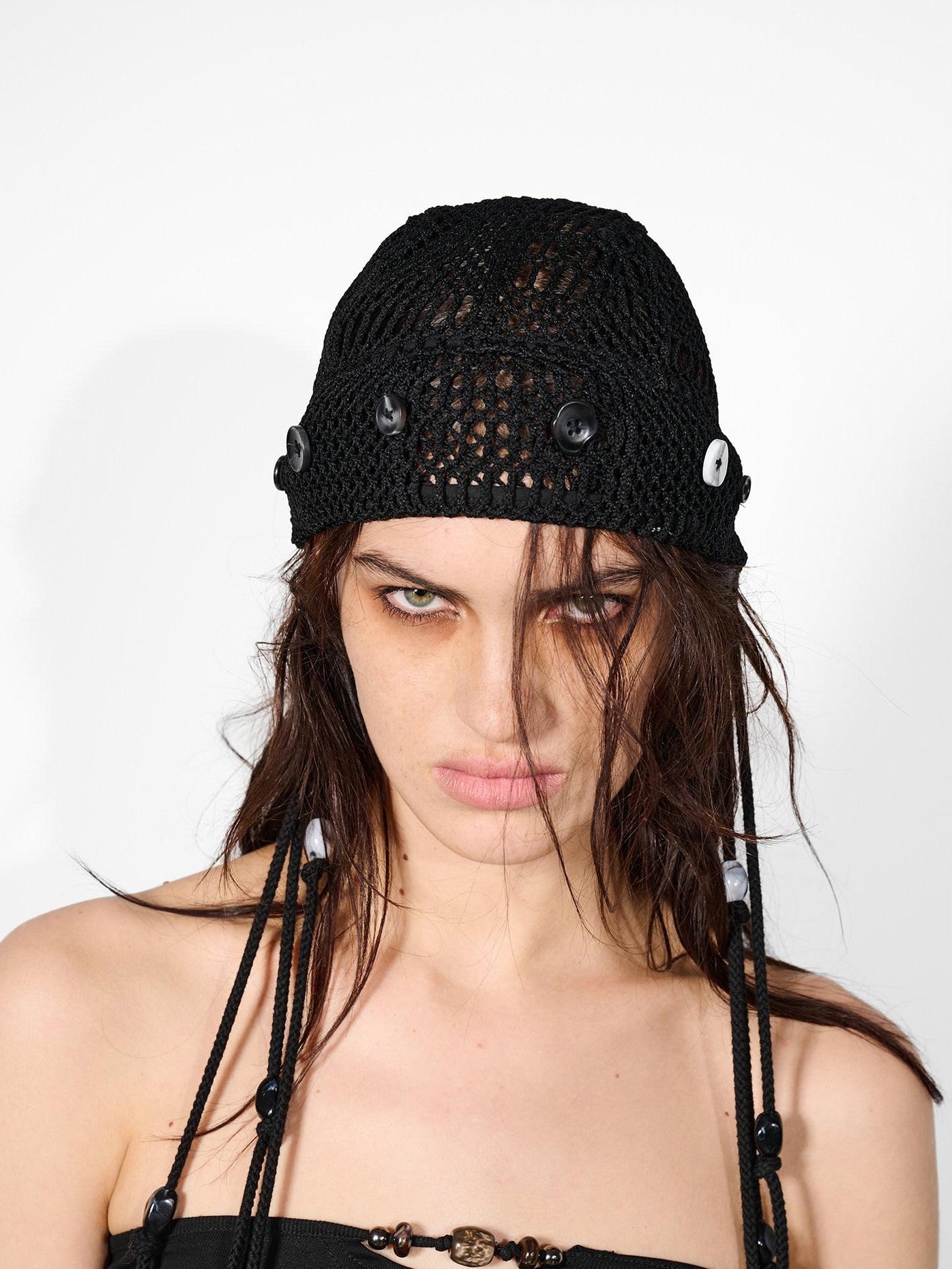 NORTH NODE Mesh Beaded Handcrafted Button Turban Women&