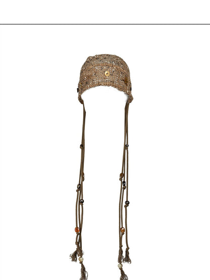 NORTH NODE Mesh Beaded Handcrafted Button Turban Women&