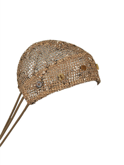 NORTH NODE Mesh Beaded Handcrafted Button Turban Women&