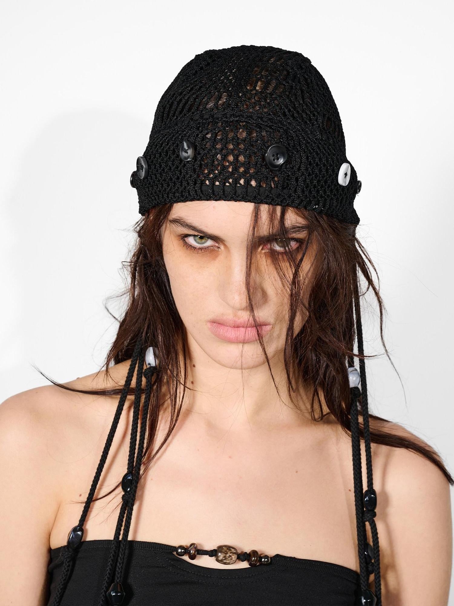 NORTH NODE Mesh Beaded Handcrafted Button Turban Women&