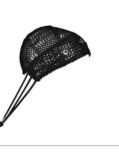 NORTH NODE Mesh Beaded Handcrafted Button Turban Women&
