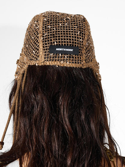NORTH NODE Mesh Beaded Handcrafted Button Turban Women&