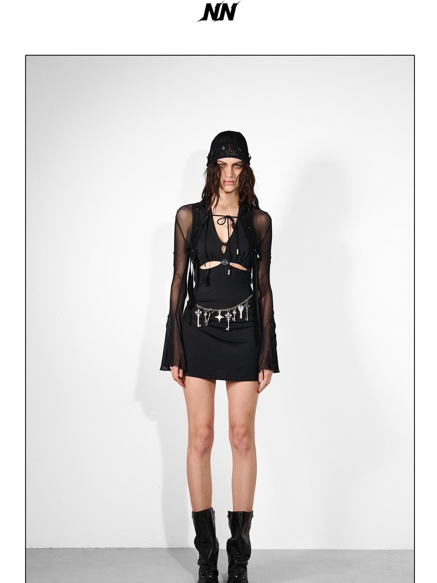 NORTH NODE Mesh Beaded Handcrafted Button Turban Women&