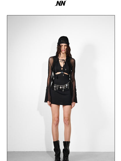 NORTH NODE Mesh Beaded Handcrafted Button Turban Women&