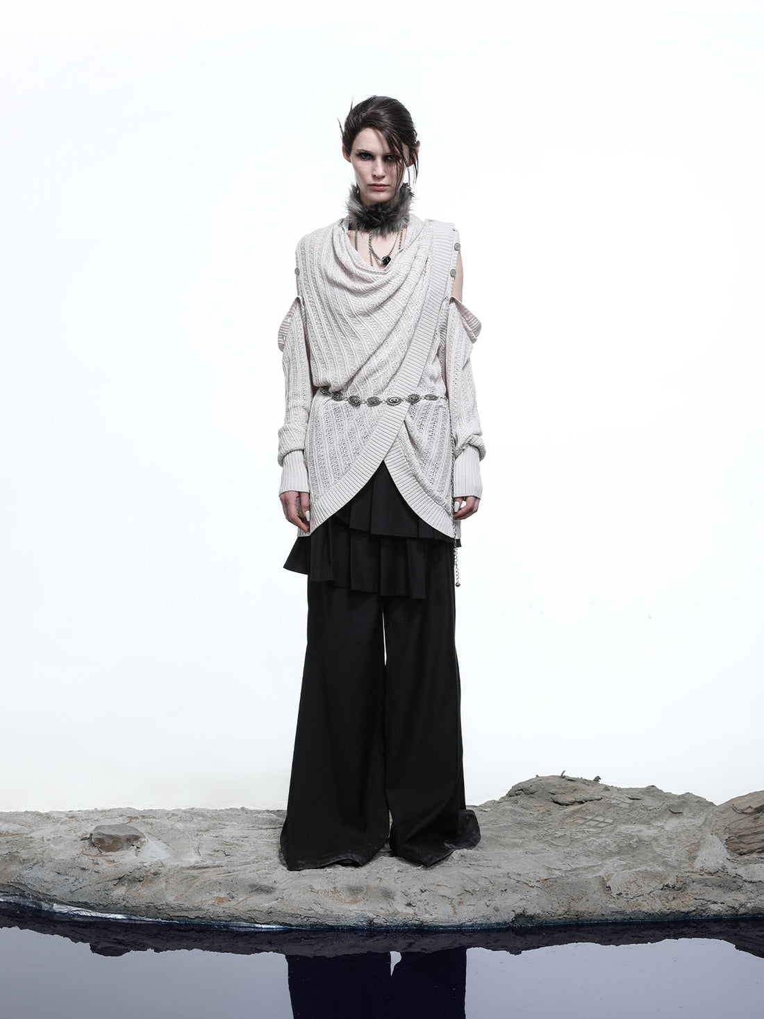 NORTH NODE Mesh Distressed Button Deconstructed Women&