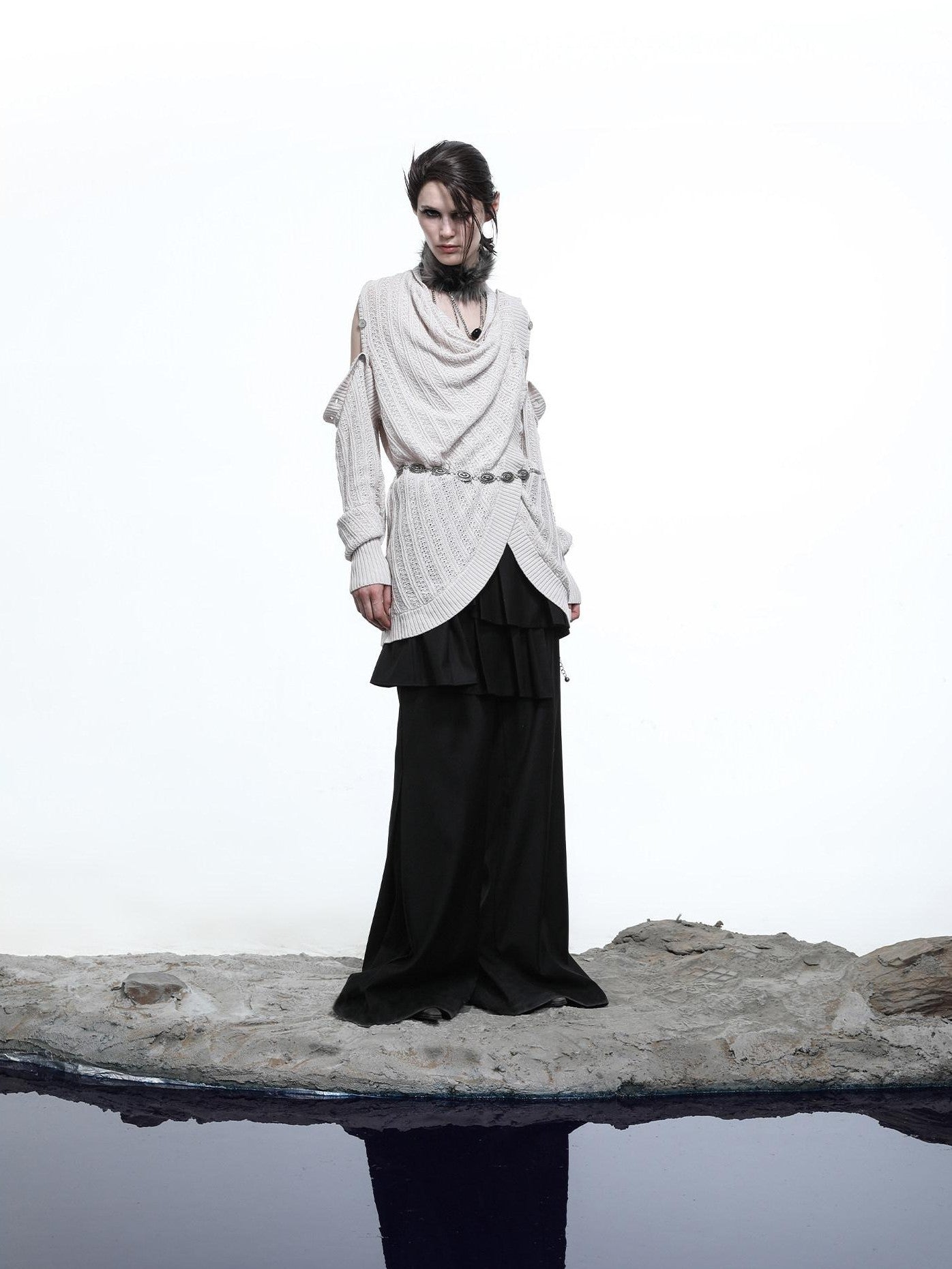 NORTH NODE Mesh Distressed Button Deconstructed Women&