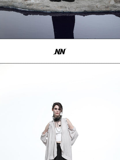 NORTH NODE Mesh Distressed Button Deconstructed Women&