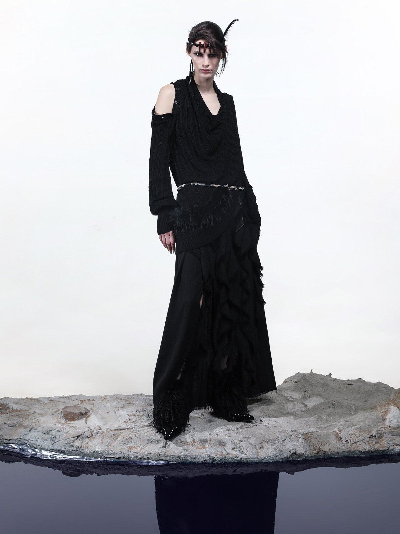 NORTH NODE Mesh Distressed Button Deconstructed Women&