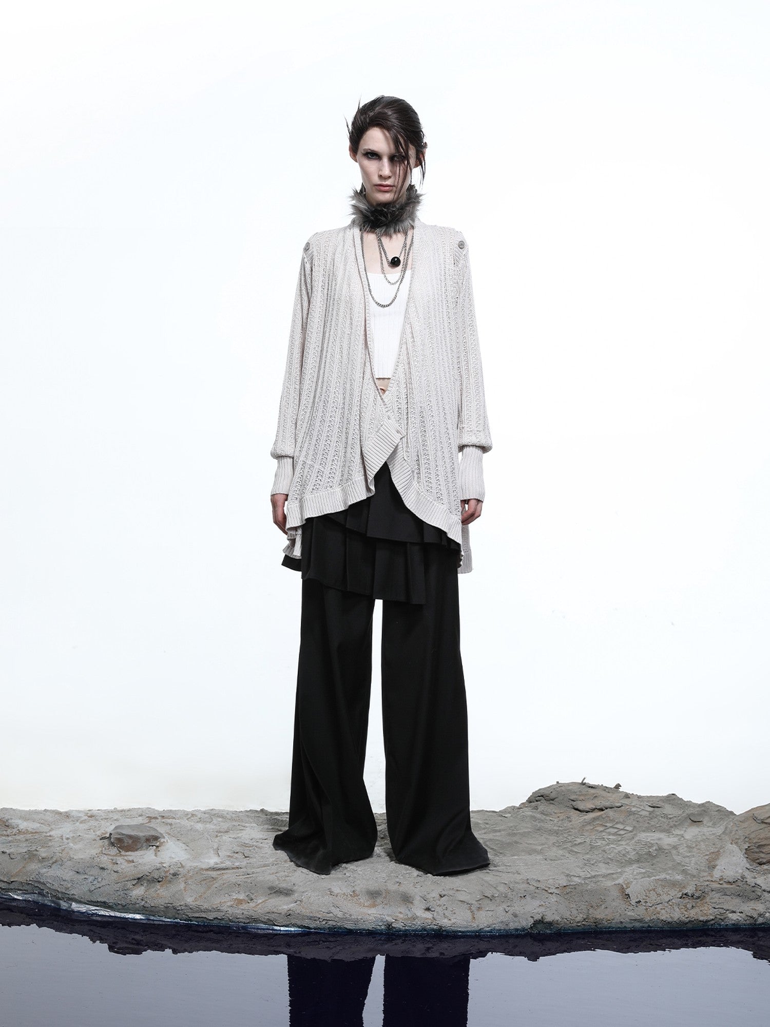 NORTH NODE Mesh Distressed Button Deconstructed Women&